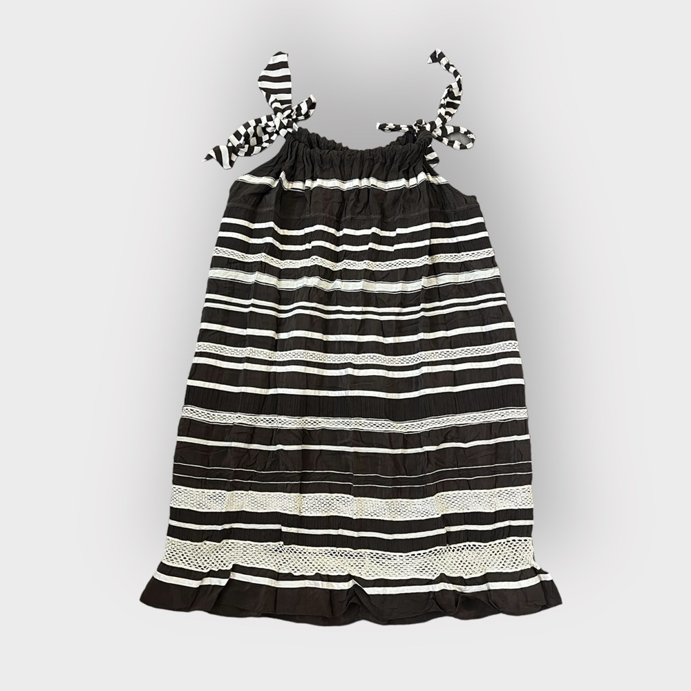 Calypso St. Barth Brown Striped Silk Tie Strap 100% Silk Dress Size S